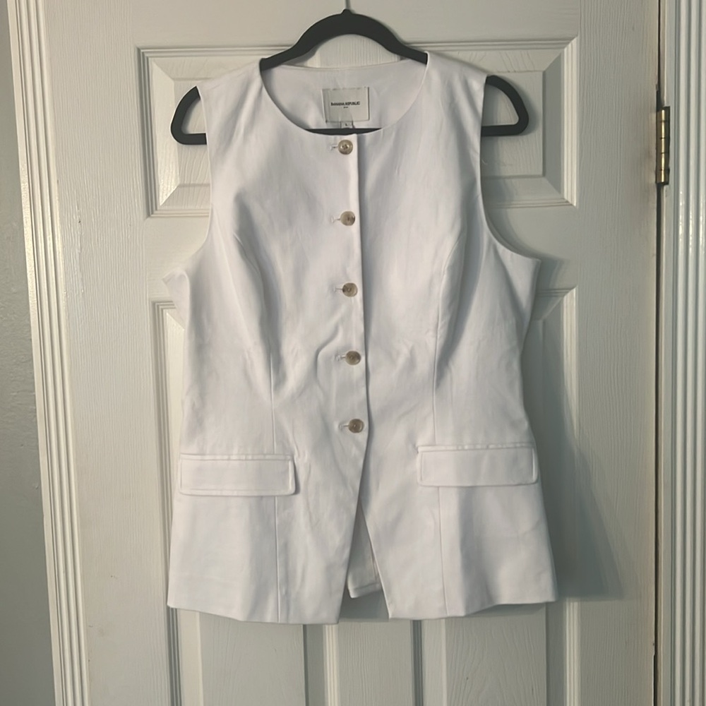 Banana Republic Factory linen blend cutaway vest white sz 12